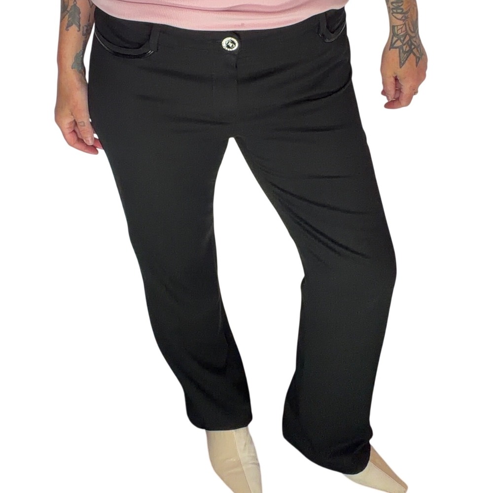 Absolu Paris Black Straight Leg Trousers Logo Back Pocket Office Siren M 32x32
